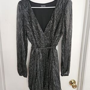 Lily Rose Black and Silver Metallic Wrap Mini Dress